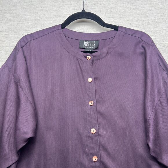 Vintage Eileen Fisher Silk Button Front Tunic Blouse Size S/M Oversized Purple - Picture 2 of 13